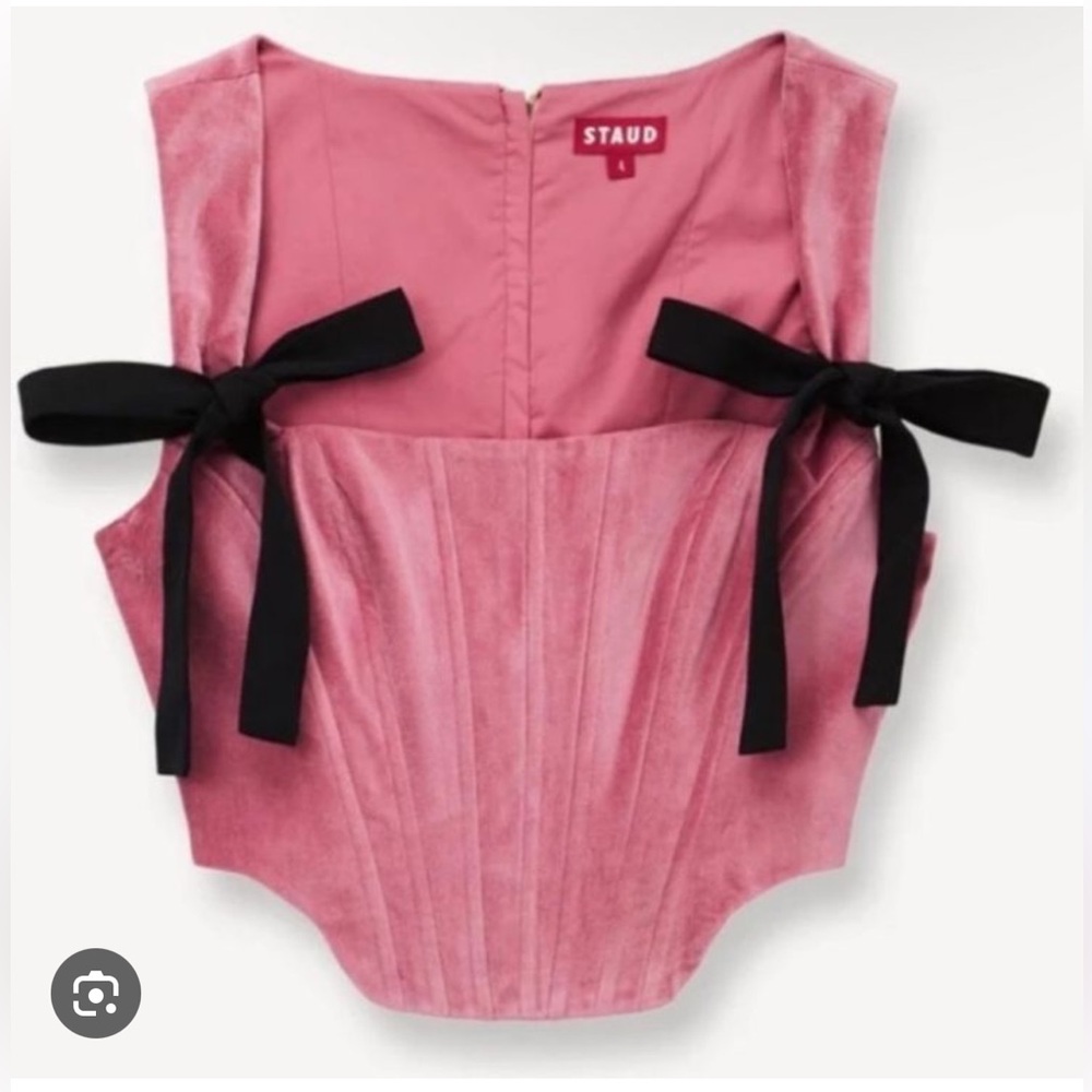 STAUD Alice Corset Top in Dusty Rose with Black Bows
